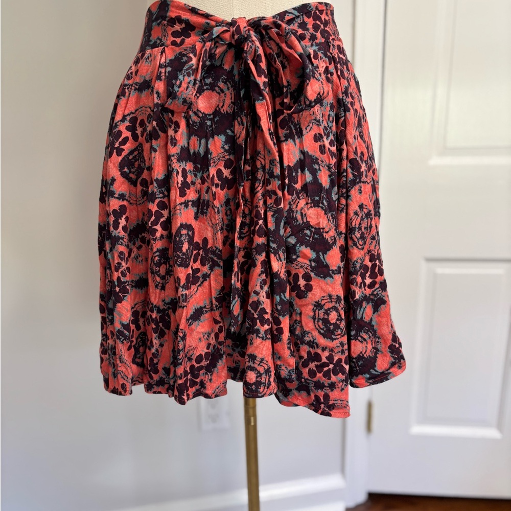 Floral Tie-Waist Coral and Black Skirt by porridge